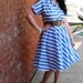 Vintage Blue/White Day Dress with Full Skirt// 80s does 50s Shirtdress