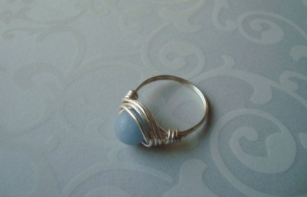 Angelite Ring - Wire Wrapped - Reiki Charged - Communication, Telepathy, Angels & Spirit Guides - Chakra Jewelry -Sterling Upgrade Available