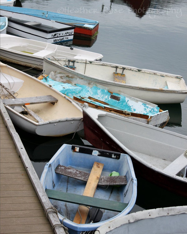Rockport Row Boats Docked 8inx10in Photograph, Nautical Photography, Wood Dock, Rockport, MA,