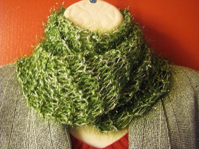 Scarf Handknit Christmas Green and Silver offered by catsarelove for Lady Sophia's Treasures