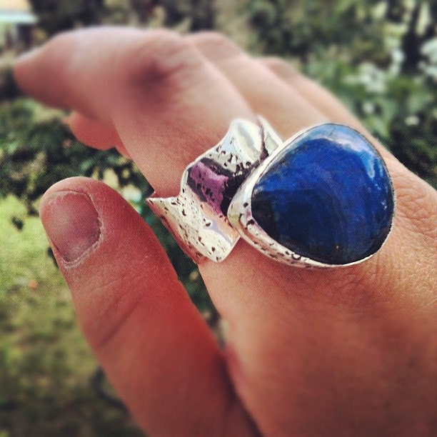Lapis Silver Ring - Lapis Ring - Boho Statement Ring