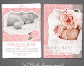 5x7 Flat - Baby Girl Birth Announcement Photo Card - Amber Rose