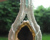 Wire Wrapped Tourmaline Slice and Emerald in Sterling Silver