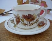 Poppy Royal Tudor Ironstone Cup and Saucer 1970s Floral Brown and Cream
