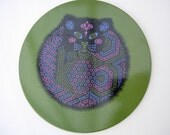 Retro Funky Cat Drinks Coasters Avocado Pink Black and Purple 1970s Set of Six