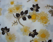 Retro Single Flat Sheet Golden Yellow Flowers and Brown Leaves 70s Yellow and Brown