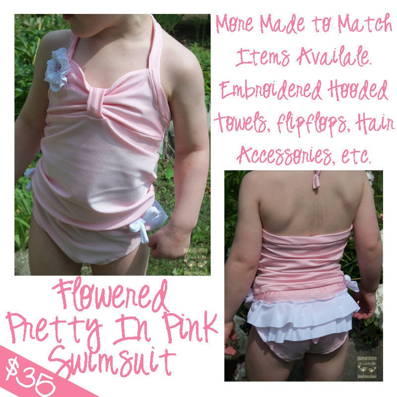 Handmade Custom Ruffled Swimsuits, 0-3 months-Girls size 8.
