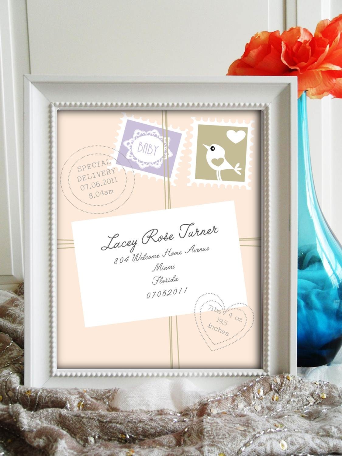 NEW BABY Announcement 8x10 Vintage, Shabby Chic Inspired Art Print. Ideal for Nursery, Bedroom or Christmas Gift
