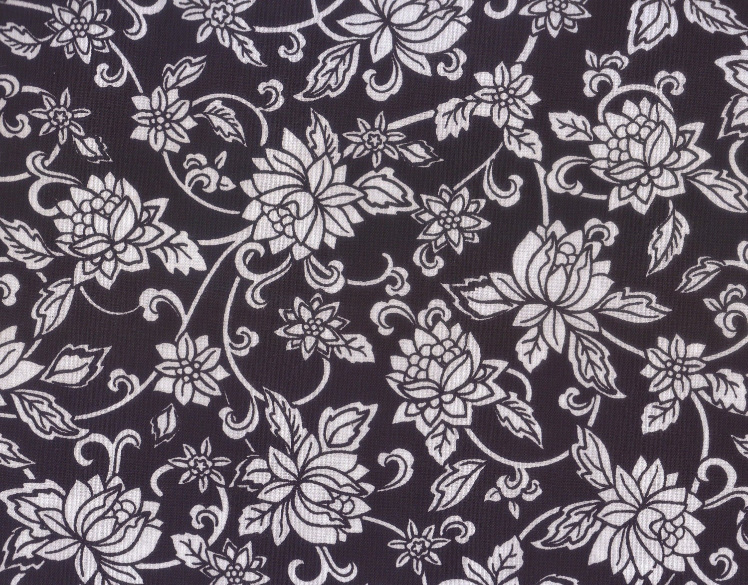 Items similar to Floral Fabric, Black and White Floral Fabric, Black