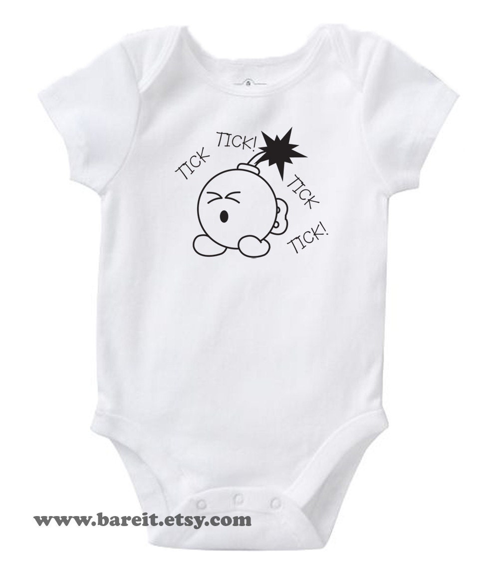 Tick Tick Tick Nintendo Super Mario Inspired Bomb Cute Geek Funny Humor Baby Onesie/Creeper Size 3, 6, 12, 18, 24 Months Color White