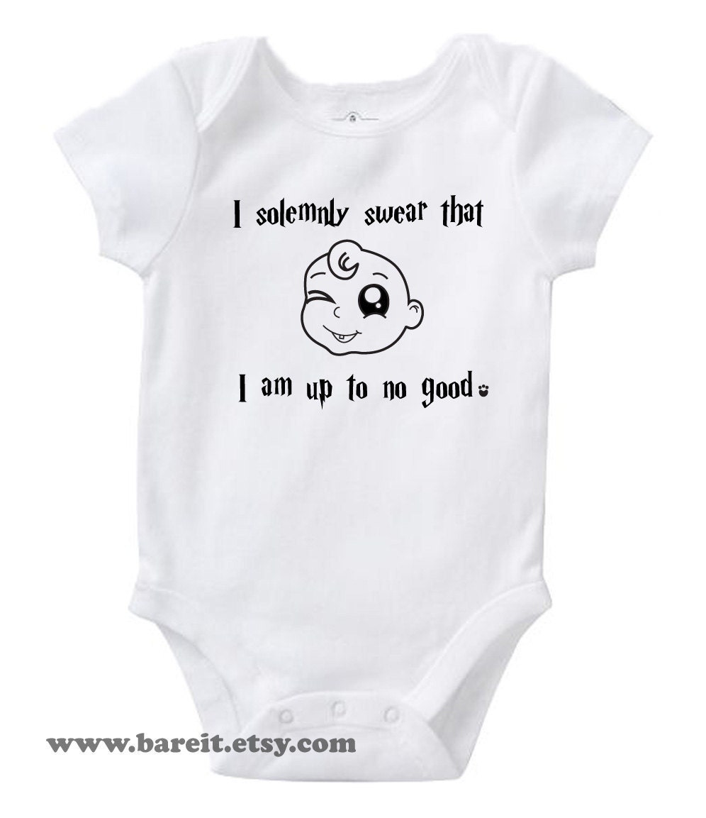 I Solemnly Swear That I Am Up To No Good Cute Baby Humor Harry Potter Inspired Onesie/Creeper Size 3, 6, 12, 18, 24 Months Color White