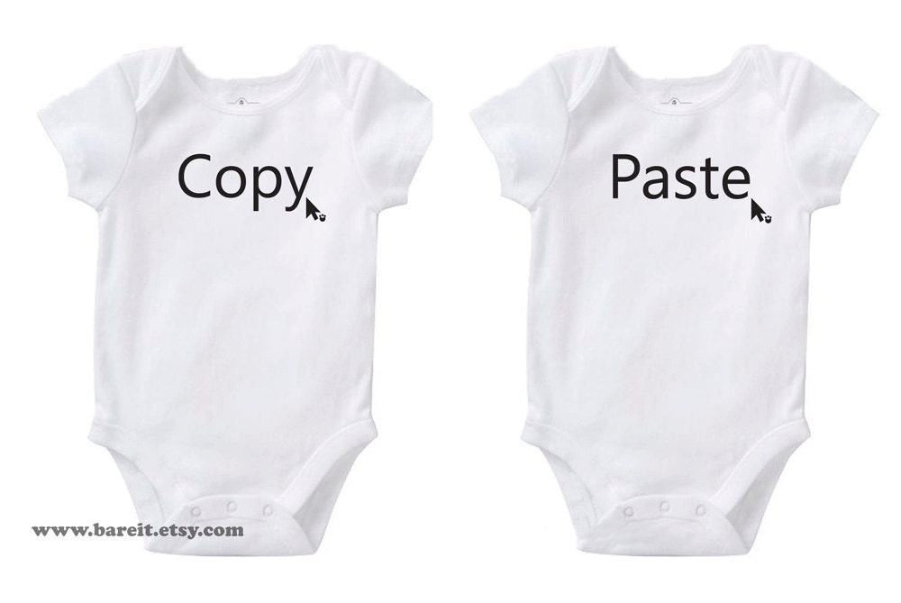 Geek Copy & Paste Identical Twins Cute Baby Funny Humor Onesie/Creeper/Bodysuit Size 3, 6, 12, 18, 24 Months Color White