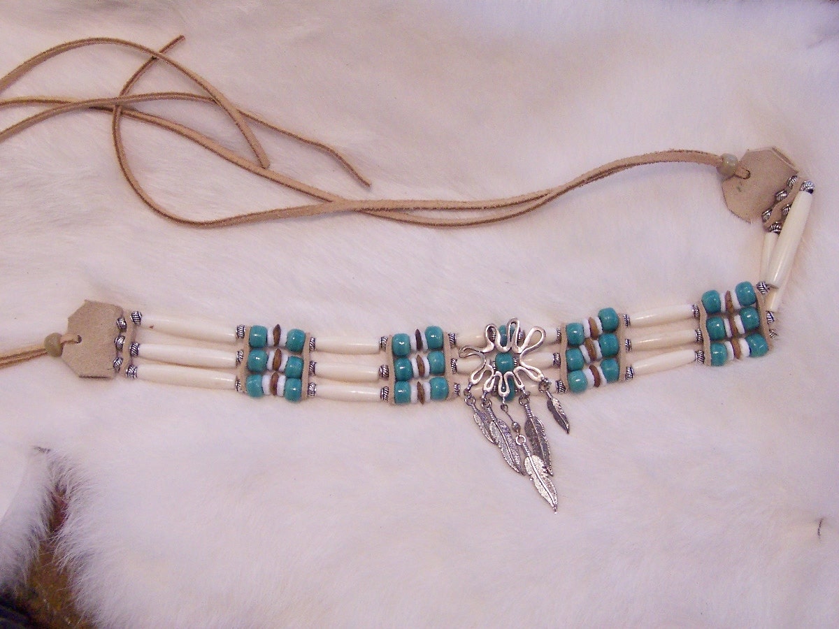 Bone and Glass Crow Bead Choker Necklace by PrimitiveDesignsTX