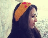 Ear Warmer - Yellow ear warmer - Knitted ear warmer - Yellow headband Hearts headband womens ear warmer winter accessories - Made to Order