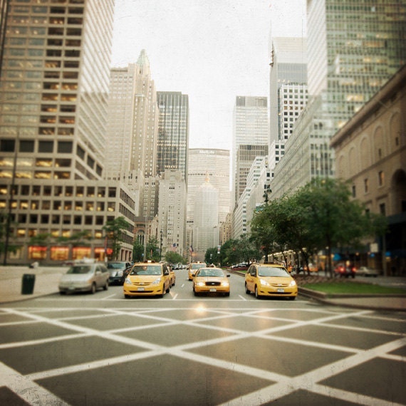 Yellow Cab photo New York City, Manhattan cityscape, urban landscape street photo, taxi cabs, Park Avenue Helmsley building