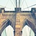 Brooklyn Bridge photo, New York City photography NYC landmark, neo-gothic architecture cables, retro colors, beige aqua decor