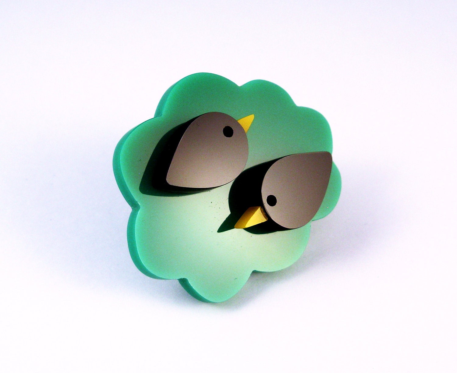 Two in a Bush - hand cut acrylic bird brooch
