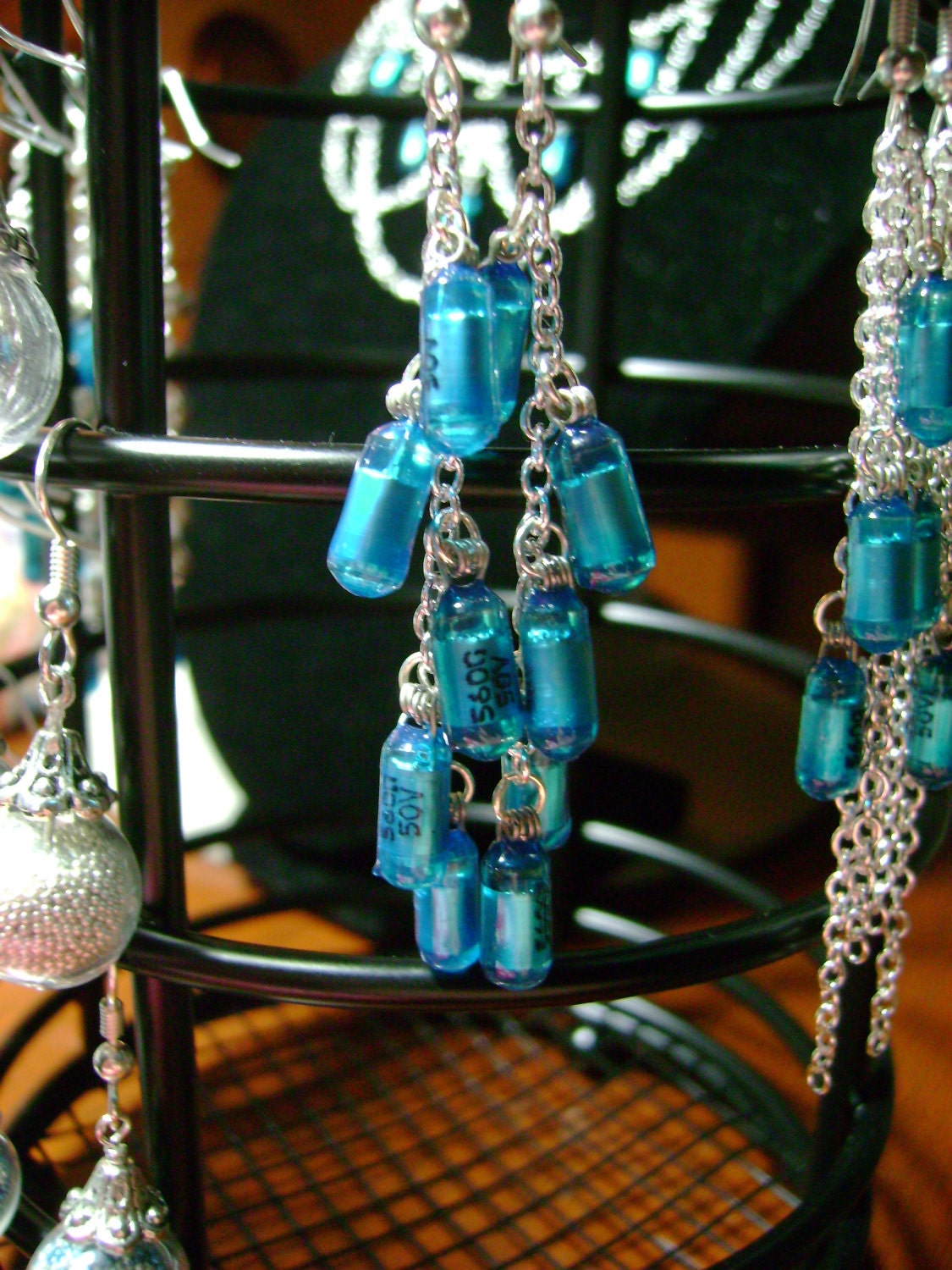 Geeky Electric Blue Component Cluster Earrings