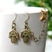 Hamsa Ear Cuff Earrings,  Bronze Earcuff with chain - Hand of Fatima earrings by Atelier Yumi