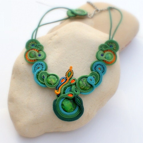Beautiful green turquise soutache necklace CURACAO
