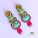 Long Soutache Earrings- Turquise- Swarovski