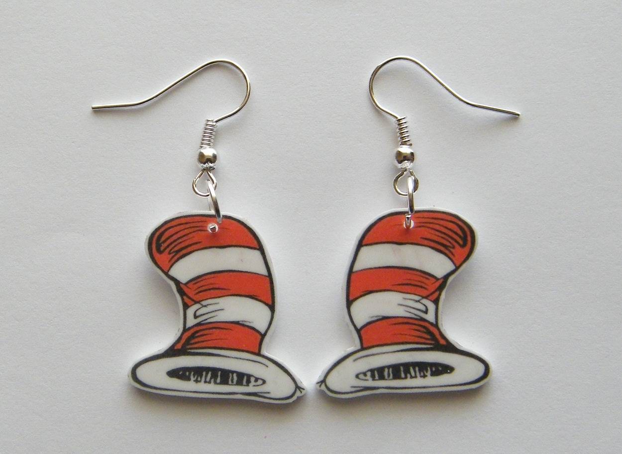 Dr Suess Inspired  Cat in the Hat book Hat  Earrings  Dr. Seuss