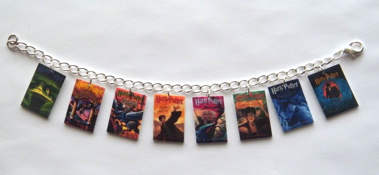 Harry Potter / Book Cover Charm Bracelet, Voldemort Deathly Hallows, Hogwarts, Half Blood Prince
