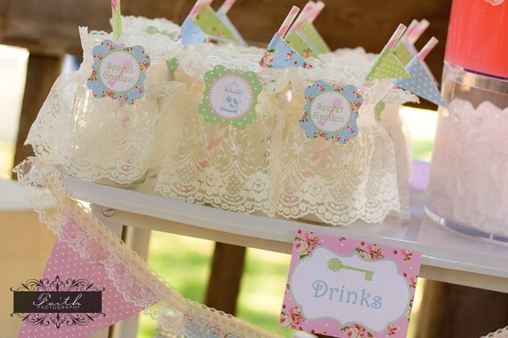 Secret Garden Party Cupcake Toppers - Vintage Girls Birthday - PRINTABLE Party Logos - as seen on Kara's Party Ideas Il_570xn