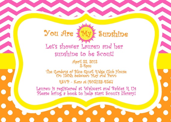 You Are My Sunshine Baby Shower Invitation - Girls Baby Shower - PRINTABLE Custom Invitation and Thank You Card Il_570xn