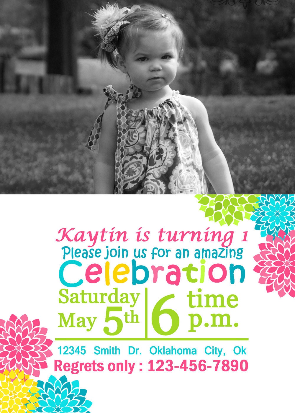 SUMMER Girls Birthday Invitation - PRINTABLE Custom Photo Invitation and Thank You Card - Swim Party - Pool Party Il_570xn