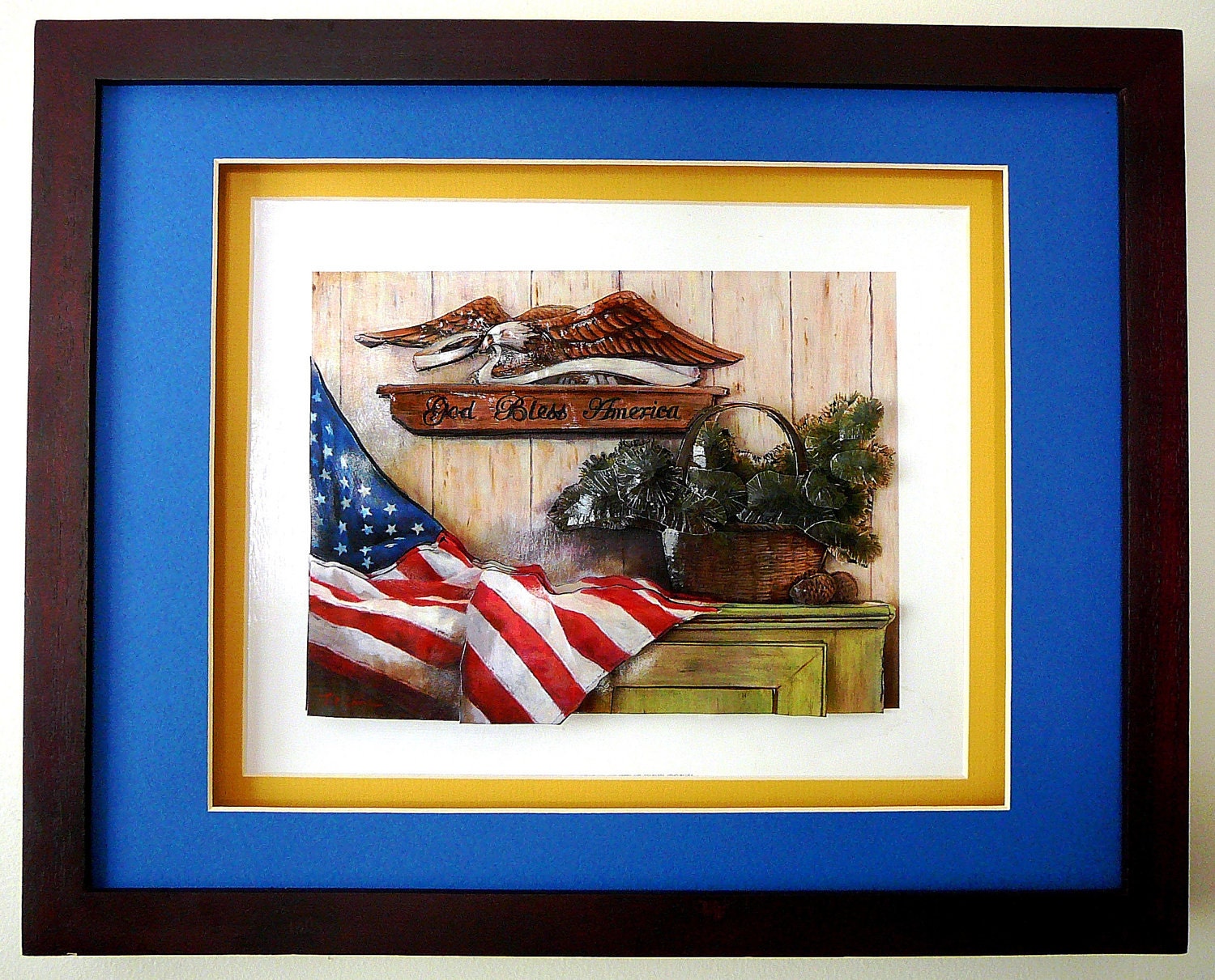 Paper Tole Handmade 3D Art God Bless America