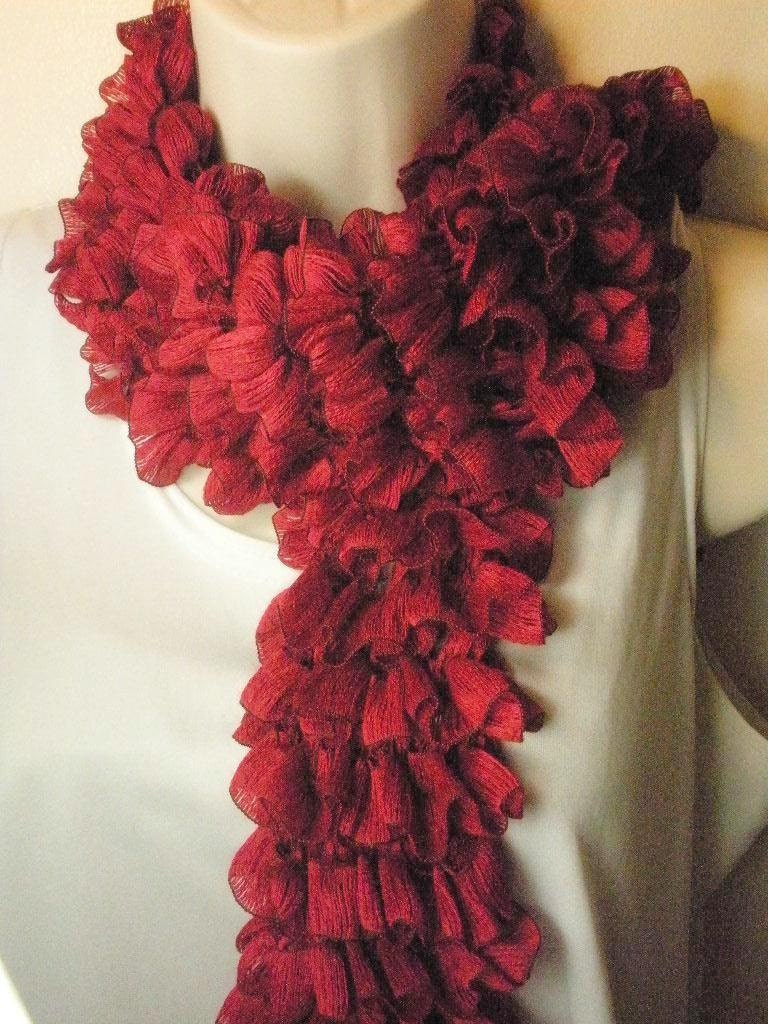 Ruby Red Flamenco Ruffled Scarf  Spring Summer Fashion