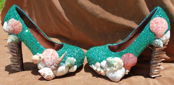 Turqouise Glitter and Seashell Mermaid Pump - glitterousss