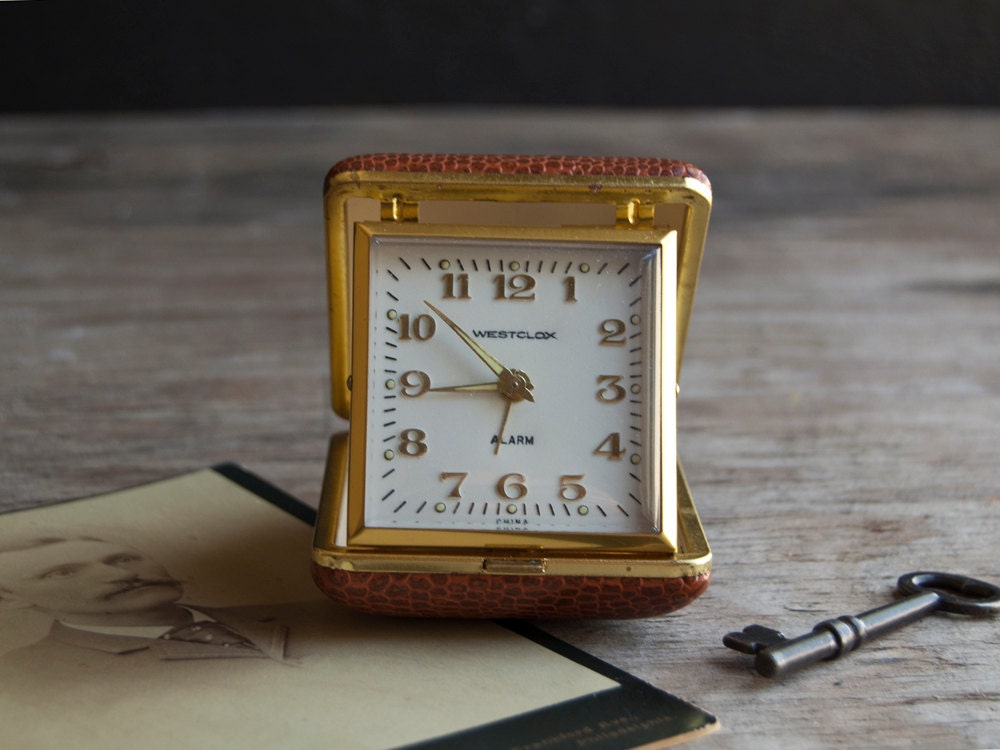 Travel Alarm Clock - Vintage Brown Westclox Wind Up