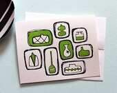 Retro Vases Card. Avocado Green