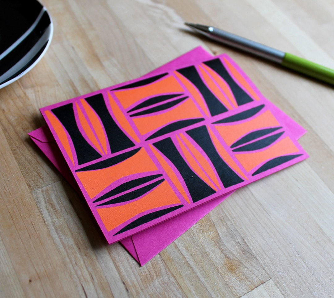 Tiki Shapes. Screenprinted blank card.