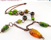 Christmas in July Spring Leaf Necklace. Yellow and Green Glass leaf beads & antiqued copper. - TheAmethystDragonfly