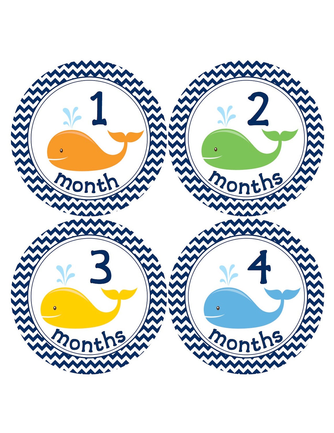 Monthly Onesie Stickers for Baby Boys...Navy Blue Chevron and Whales...Favorite Baby Shower Gift for New Moms