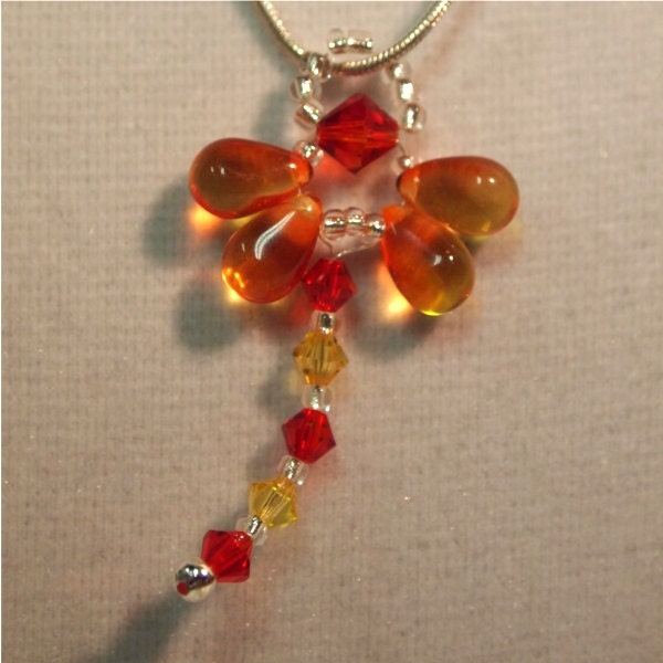 Dragonfly Necklace in Fire Opal