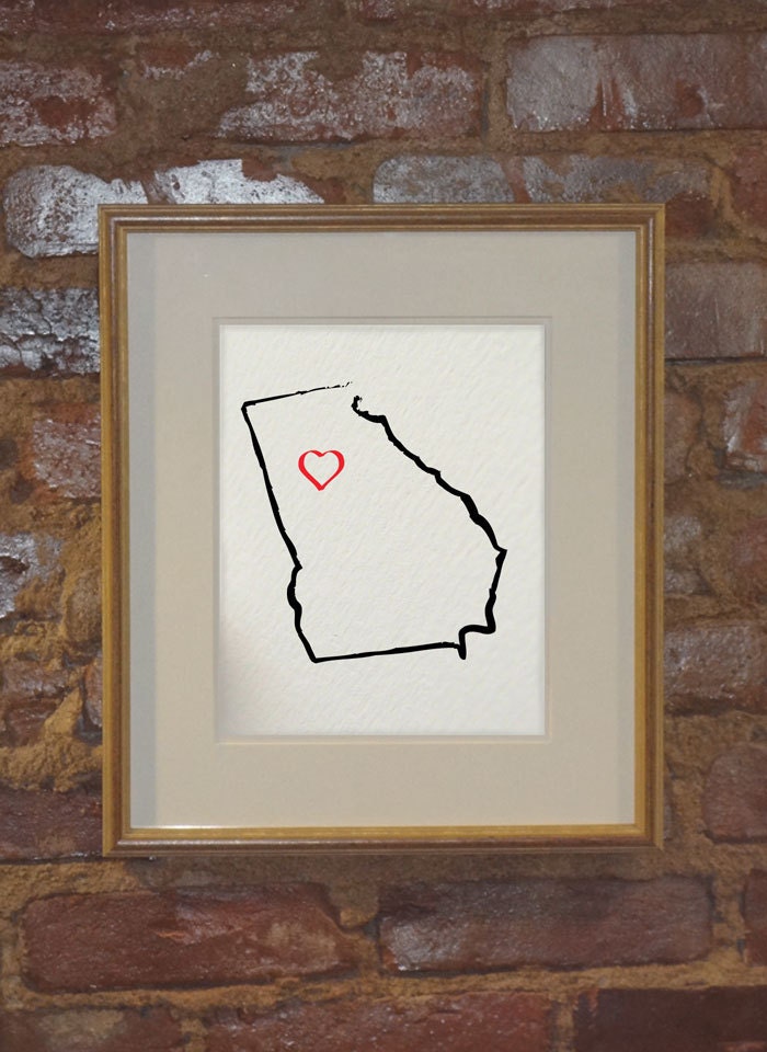 the state of GEORGIA, I Heart Atlanta USA 8 x 10 digital print design - painted brush strokes
