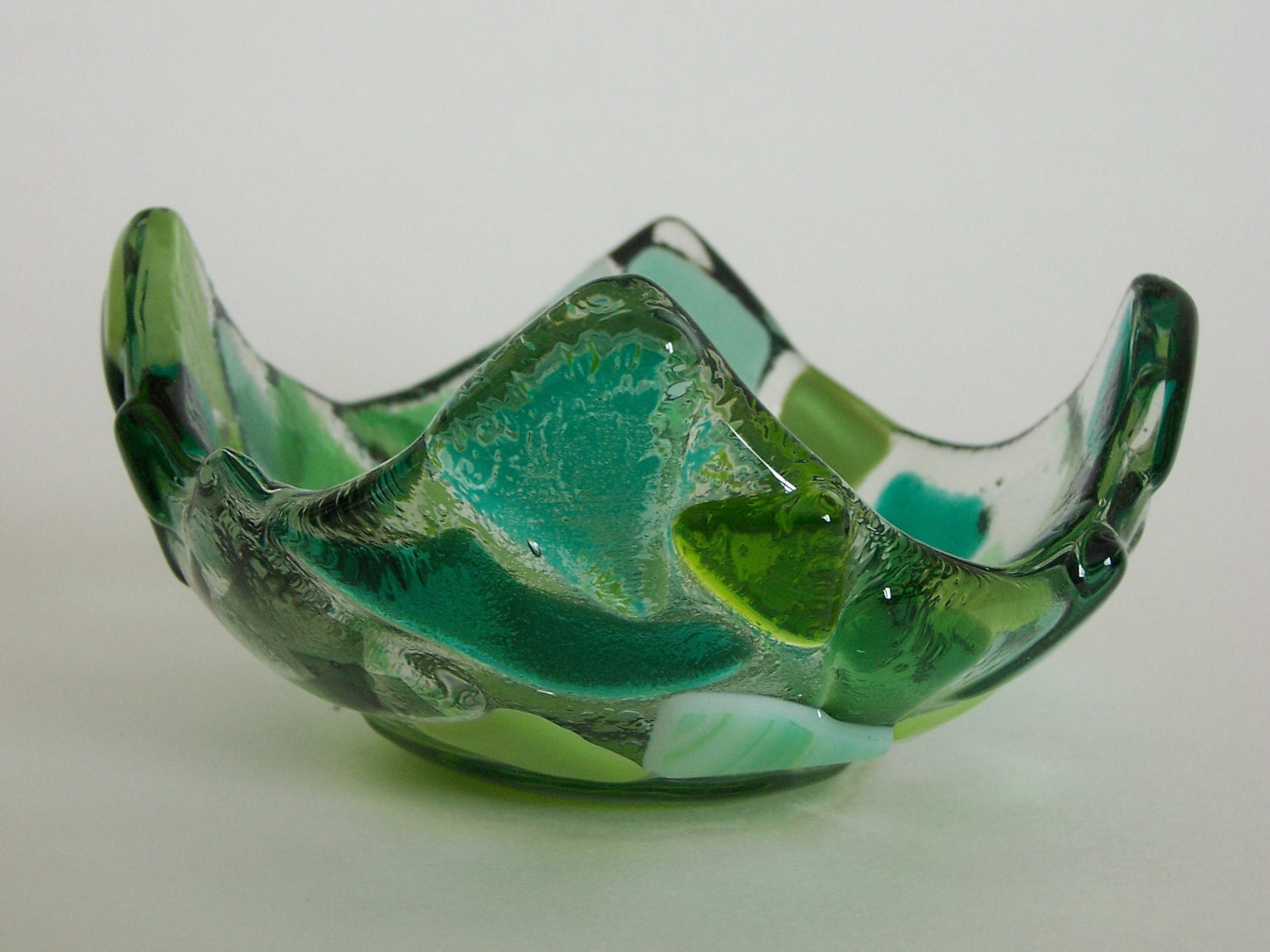 Fused Glass- Votive- Bowl- Green Lily Pad - Candleholder- Dip Dish-  Mosaic- Teal, Aqua, Lime - JacksonGlassMill
