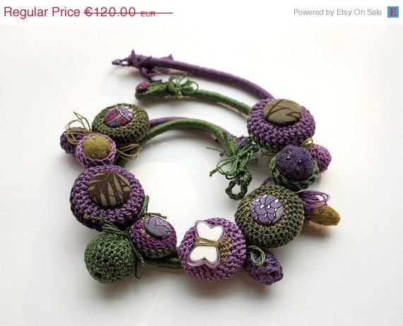 CIJ 10% off - Handmade crochet necklaces (2 in 1), green purple, OOAK - rRradionica CIJ 10% off - Handmade crochet necklaces (2 in 1), green purple, OOAK - rRradionica