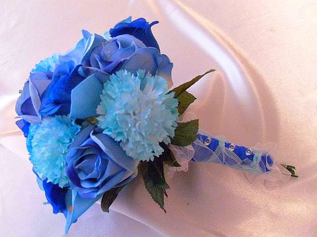 blue silk flowers wedding boquet pictures