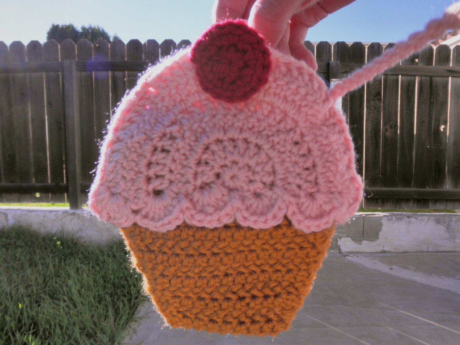 Soft Pink and Brown Crocheted Cupcake Bag