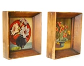 SALE Vintage Deep Wood Frames with Floral Prints