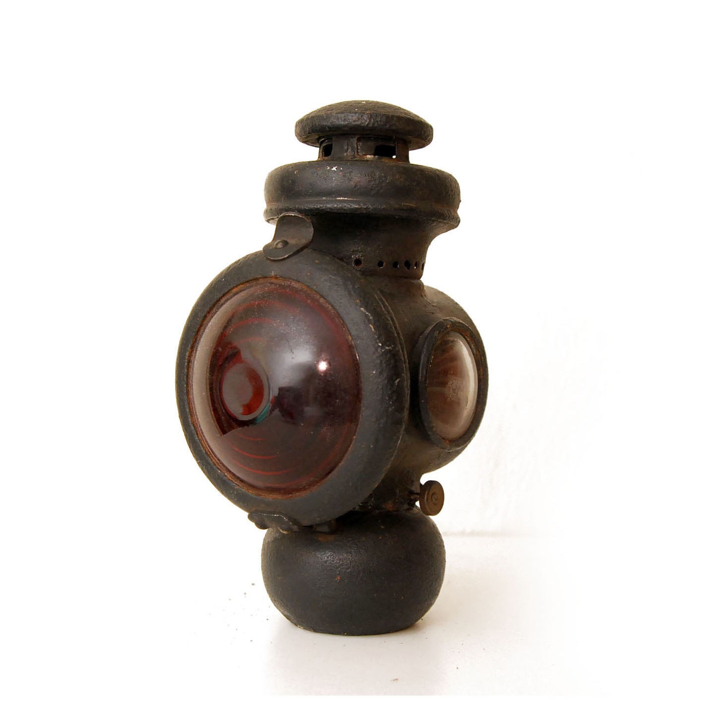 Vintage Antique Red Lens Carriage Lantern, Rustic Home Decor