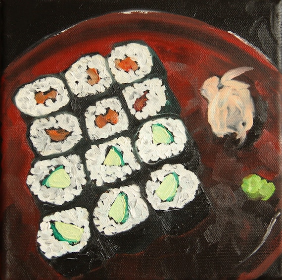 Sushi rolls - original oil painting 8 x 8 in