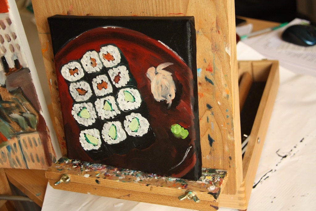 Sushi rolls - original oil painting 8 x 8 in