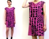 Hand painted silk mini dress.  PATCHWORK DOTS in Petal.  made to order dress