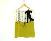 hand painted SILK top.  INK BEADS on cream and chartreuse. Custom sizing.